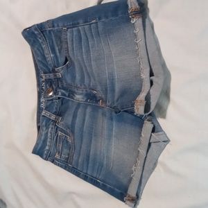 AEO High Rise Stretchy Denim Shortie Shorts